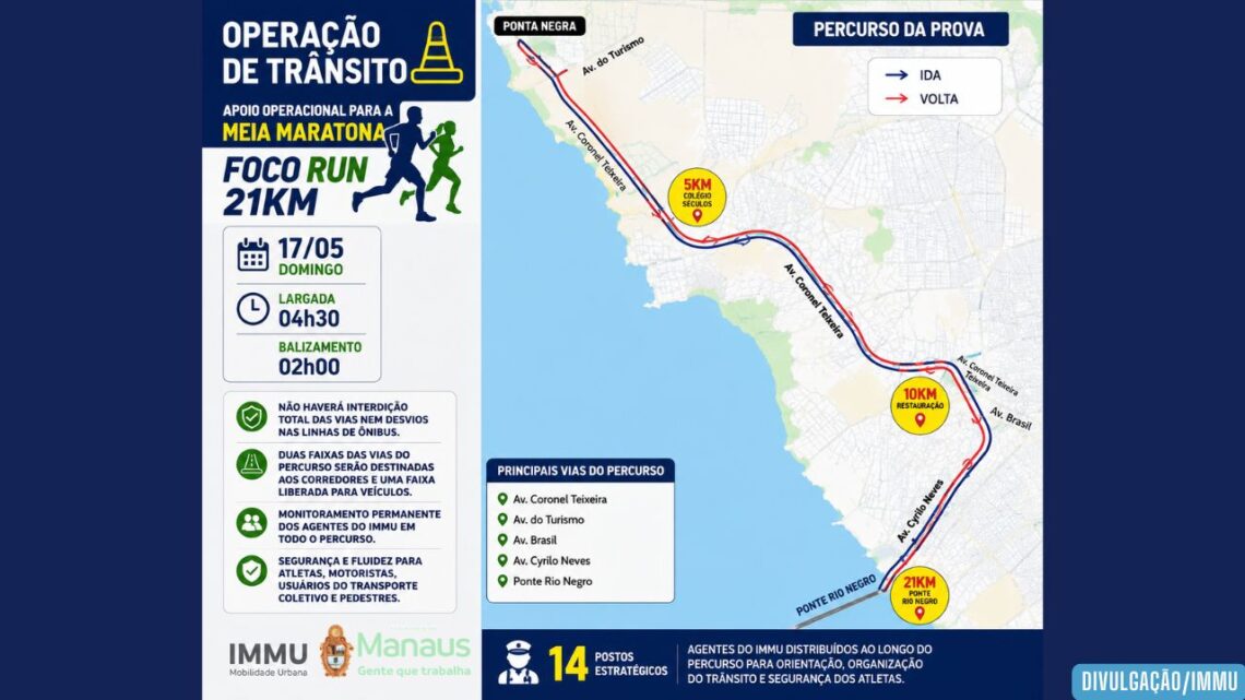 Prefeitura monta operação de trânsito e transporte para meia maratona “Foco Run 21 KM”, neste domingo