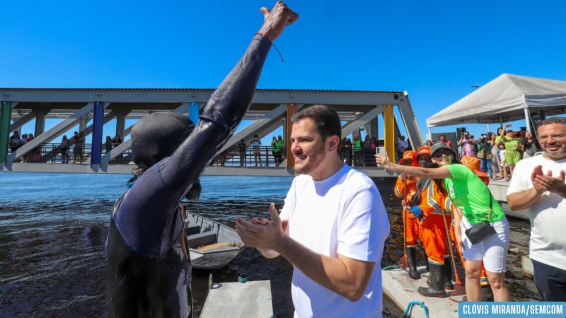 Prefeito Renato Junior recebe ‘Homem-Peixe’ no mirante Lúcia Almeida e reforça compromisso ambiental na Amazônia