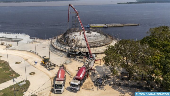 Obra de Oscar Niemeyer avança com início de concretagem de estruturas que simbolizam os rios Negro e Solimões