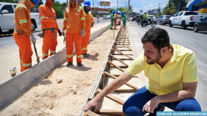 Prefeito Renato Junior vistoria obras em canteiros centrais na zona Norte com reestruturação para devolver a autoestima de Manaus
